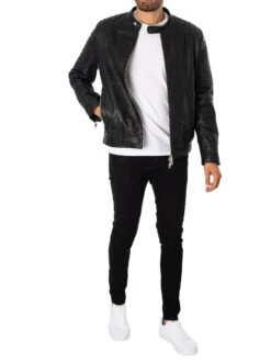 Antony Morato Slim Fit Leather Jacket - Black -Standout Fashion Shop 48447h
