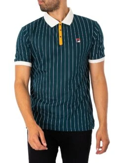 Fila Classic Vintage Stripe Polo Shirt - Reflecting Pond/Gardenia