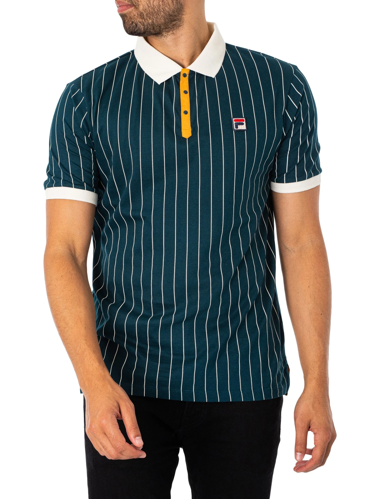 Fila Classic Vintage Stripe Polo Shirt - Reflecting Pond/Gardenia 1 Fila Classic Vintage Stripe Polo Shirt - Reflecting Pond/Gardenia