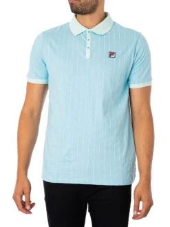 Fila Classic Vintage Stripe Polo Shirt - Sky Blue/Blue Glass