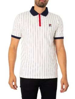 Fila Classic Vintage Stripe Polo Shirt - Gardenia/Navy