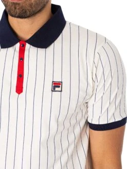 Fila Classic Vintage Stripe Polo Shirt - Gardenia/Navy -Standout Fashion Shop 48521d