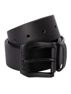 Replay Branded Leather Belt - Black