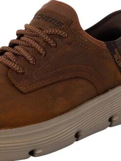 Skechers Slip-ins Garza Leather Trainers - Dark Brown -Standout Fashion Shop 48608h