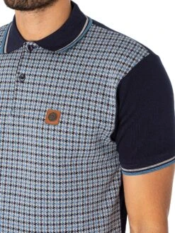 Trojan Houndstooth Panel Polo Shirt - Navy -Standout Fashion Shop 48680d