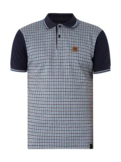 Trojan Houndstooth Panel Polo Shirt - Navy -Standout Fashion Shop 48680e