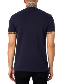 Trojan Jacquard Gingham Trim Pique Polo Shirt - Navy 7 Trojan Jacquard Gingham Trim Pique Polo Shirt - Navy -Standout Fashion Shop 48684c