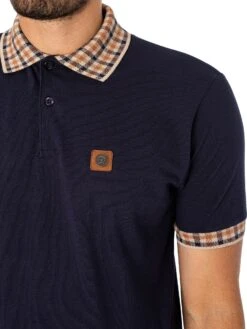 Trojan Jacquard Gingham Trim Pique Polo Shirt - Navy 8 Trojan Jacquard Gingham Trim Pique Polo Shirt - Navy -Standout Fashion Shop 48684d