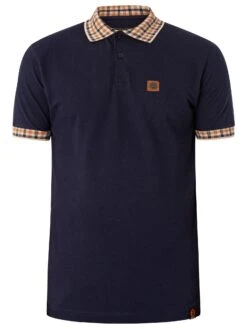 Trojan Jacquard Gingham Trim Pique Polo Shirt - Navy 9 Trojan Jacquard Gingham Trim Pique Polo Shirt - Navy -Standout Fashion Shop 48684e