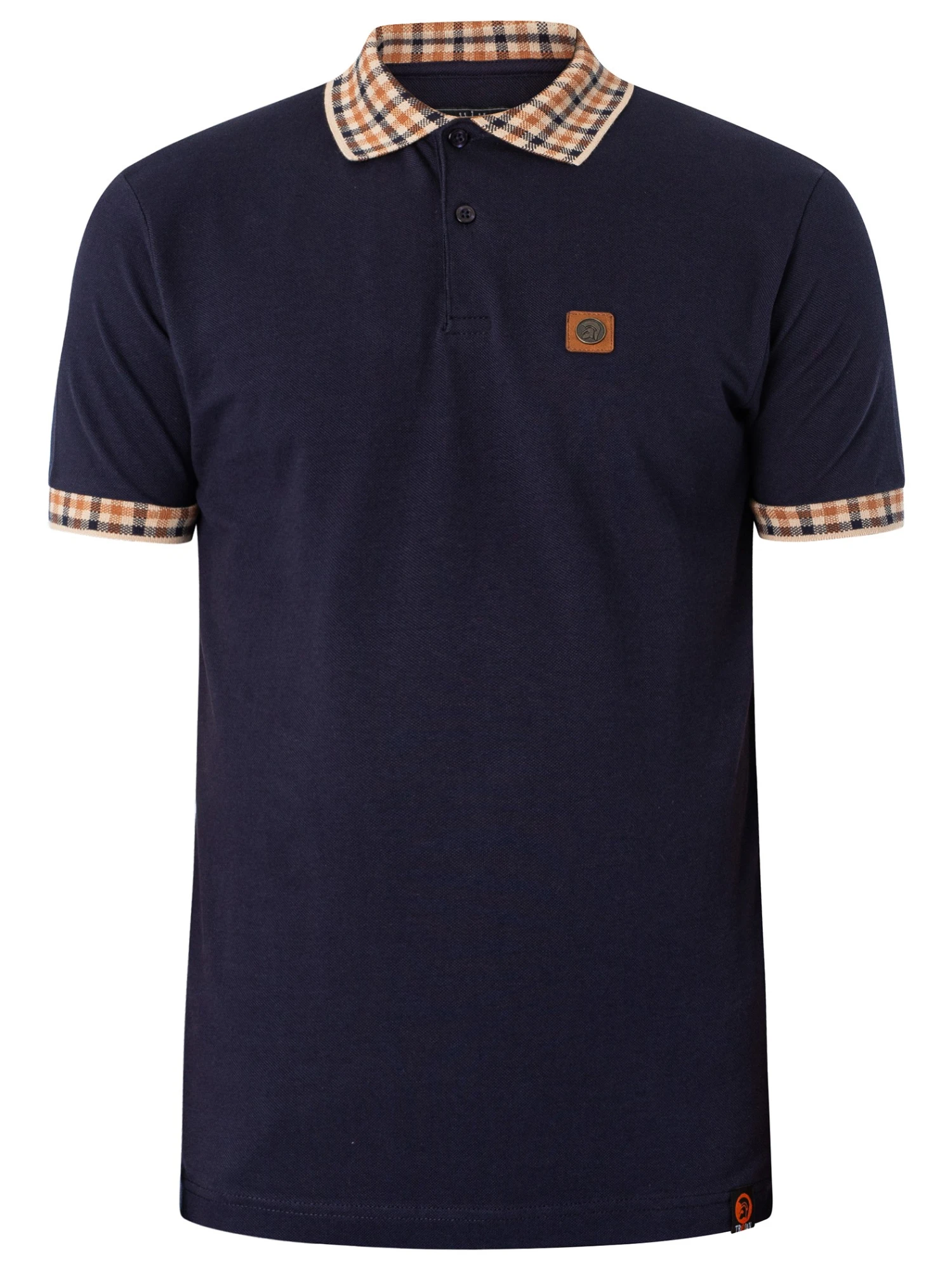 Trojan Jacquard Gingham Trim Pique Polo Shirt - Navy 5 Trojan Jacquard Gingham Trim Pique Polo Shirt - Navy - Image 5