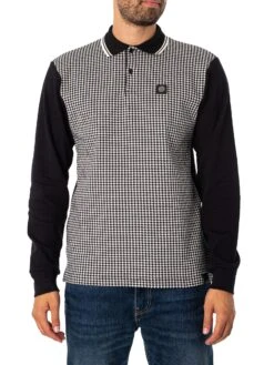 Trojan Longsleeved Houndstooth Panel Polo Shirt - Ecru