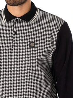 Trojan Longsleeved Houndstooth Panel Polo Shirt - Ecru -Standout Fashion Shop 48685d