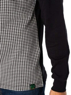 Trojan Longsleeved Houndstooth Panel Polo Shirt - Ecru -Standout Fashion Shop 48685e