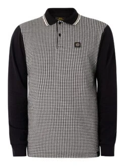 Trojan Longsleeved Houndstooth Panel Polo Shirt - Ecru -Standout Fashion Shop 48685f