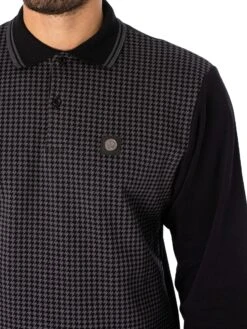 Trojan Longsleeved Houndstooth Panel Polo Shirt - Black 9 Trojan Longsleeved Houndstooth Panel Polo Shirt - Black -Standout Fashion Shop 48686d