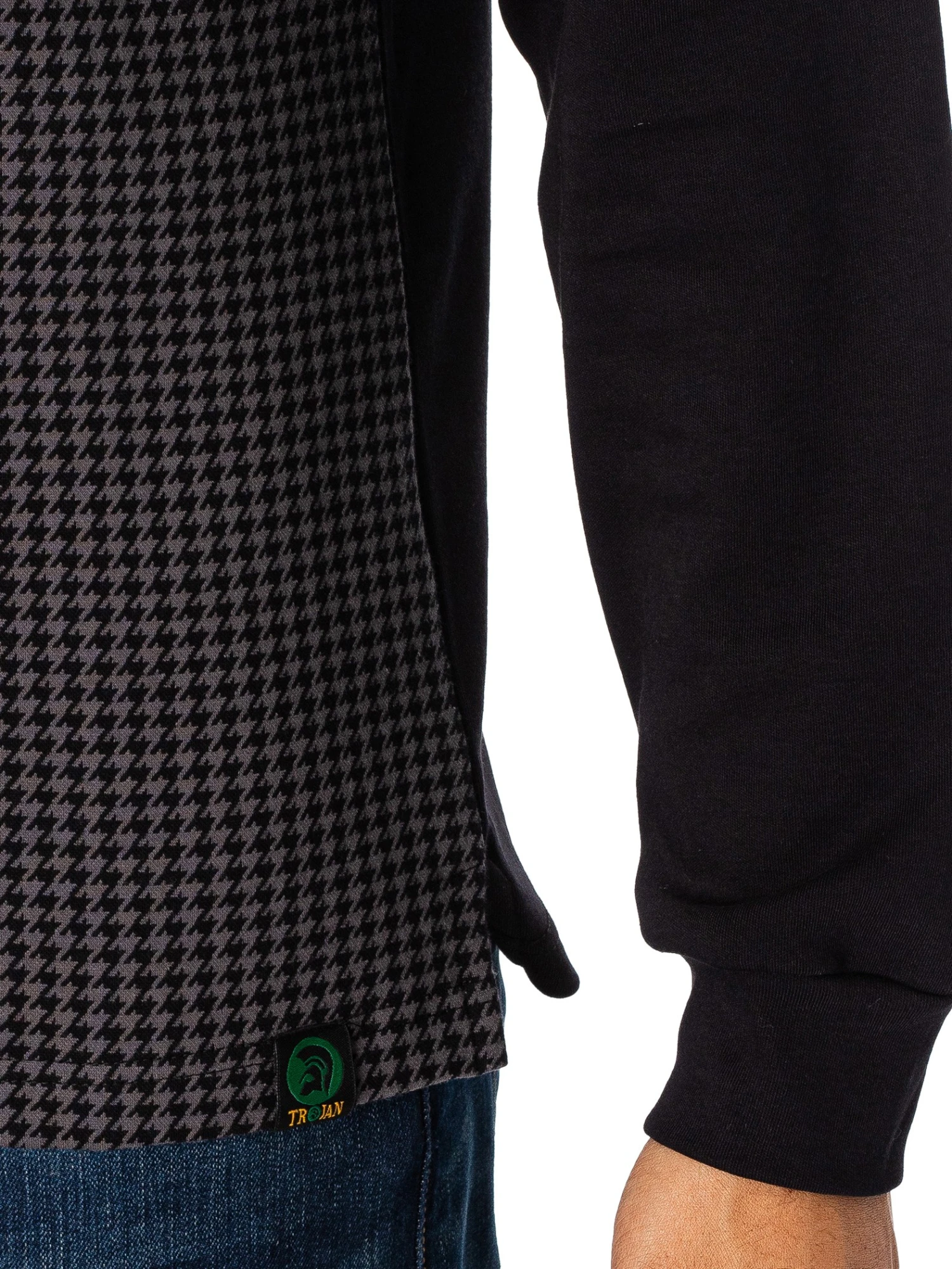 Trojan Longsleeved Houndstooth Panel Polo Shirt - Black 5 Trojan Longsleeved Houndstooth Panel Polo Shirt - Black - Image 5