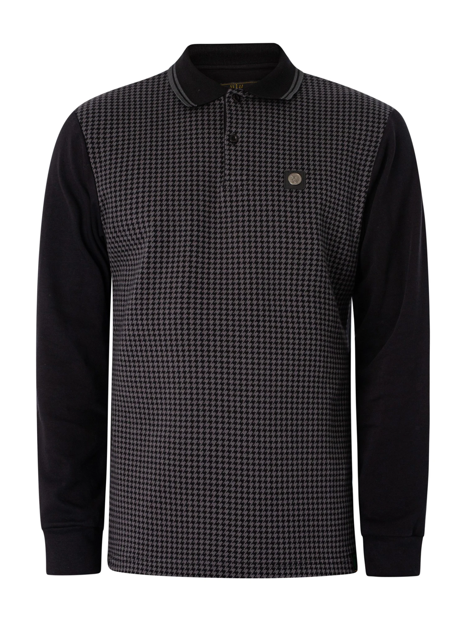Trojan Longsleeved Houndstooth Panel Polo Shirt - Black 6 Trojan Longsleeved Houndstooth Panel Polo Shirt - Black - Image 6