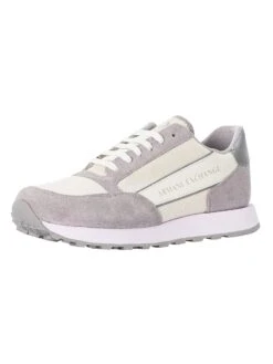 Armani Exchange Side Logo Suede Trainers - Off White/Silver