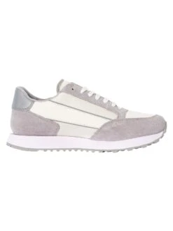 Armani Exchange Side Logo Suede Trainers - Off White/Silver -Standout Fashion Shop 48702c