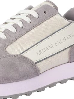 Armani Exchange Side Logo Suede Trainers - Off White/Silver -Standout Fashion Shop 48702h