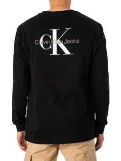 Calvin Klein Jeans Monologo Longsleeved Back Graphic T-Shirt - Black/Bright White -Standout Fashion Shop 48720c
