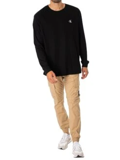 Calvin Klein Jeans Monologo Longsleeved Back Graphic T-Shirt - Black/Bright White -Standout Fashion Shop 48720f