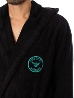 Emporio Armani Hooded Bathrobe - Black -Standout Fashion Shop 48756d