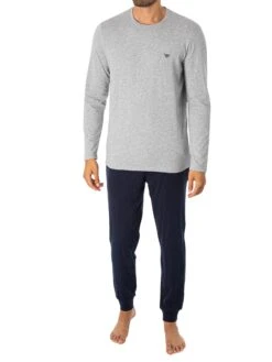 Emporio Armani Logo Longsleeved Pyjama Set - Grey Melange/Marine