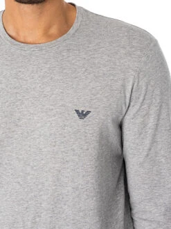 Emporio Armani Logo Longsleeved Pyjama Set - Grey Melange/Marine -Standout Fashion Shop 48757e