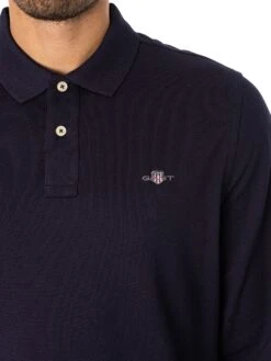 GANT Regular Shield Longsleeved Pique Polo Shirt - Evening Blue -Standout Fashion Shop 48770d