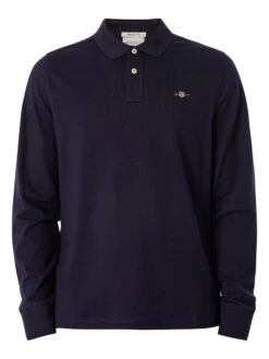 GANT Regular Shield Longsleeved Pique Polo Shirt - Evening Blue -Standout Fashion Shop 48770e