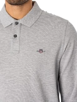 GANT Regular Shield Longsleeved Pique Polo Shirt - Grey Melange 8 GANT Regular Shield Longsleeved Pique Polo Shirt - Grey Melange -Standout Fashion Shop 48771d