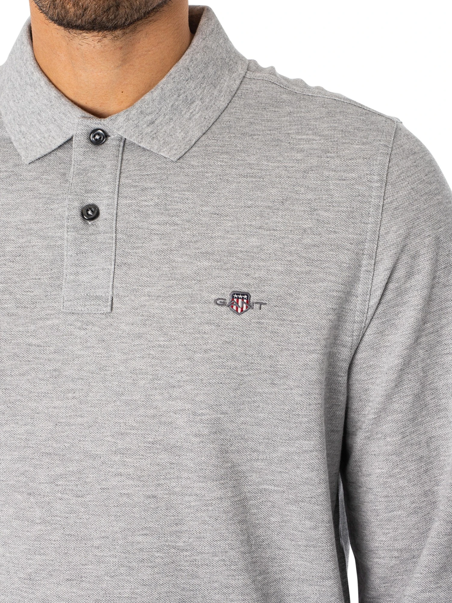 GANT Regular Shield Longsleeved Pique Polo Shirt - Grey Melange 4 GANT Regular Shield Longsleeved Pique Polo Shirt - Grey Melange - Image 4