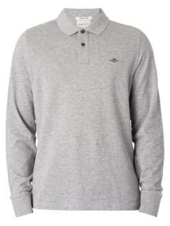 GANT Regular Shield Longsleeved Pique Polo Shirt - Grey Melange 9 GANT Regular Shield Longsleeved Pique Polo Shirt - Grey Melange -Standout Fashion Shop 48771e
