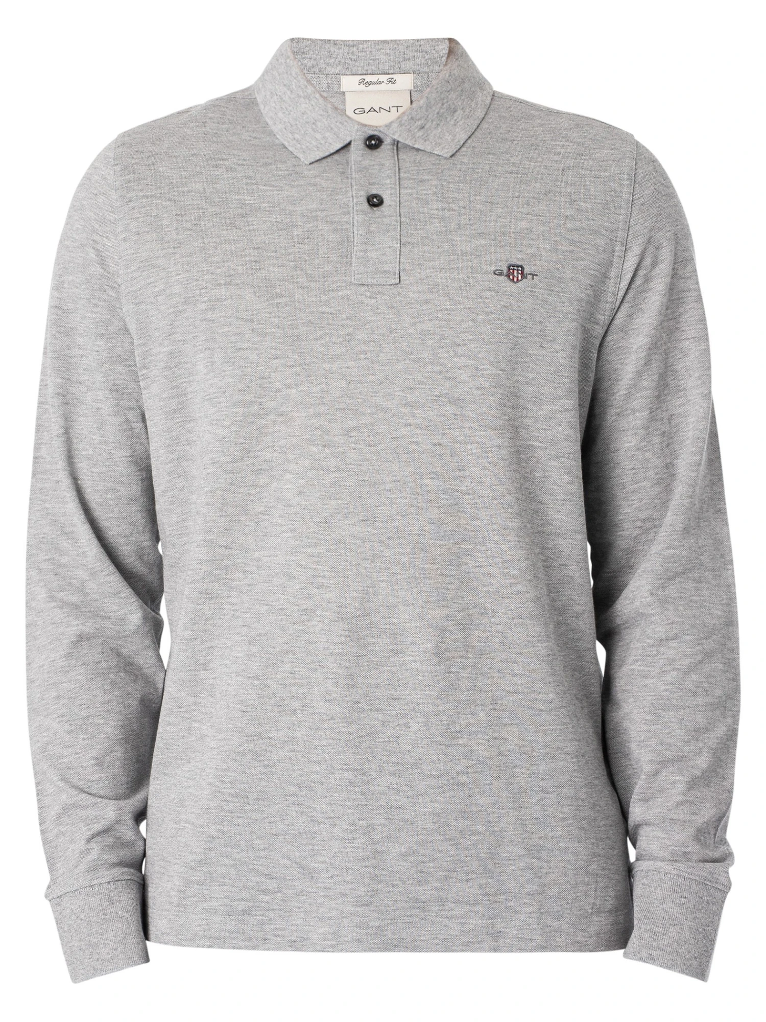 GANT Regular Shield Longsleeved Pique Polo Shirt - Grey Melange 5 GANT Regular Shield Longsleeved Pique Polo Shirt - Grey Melange - Image 5