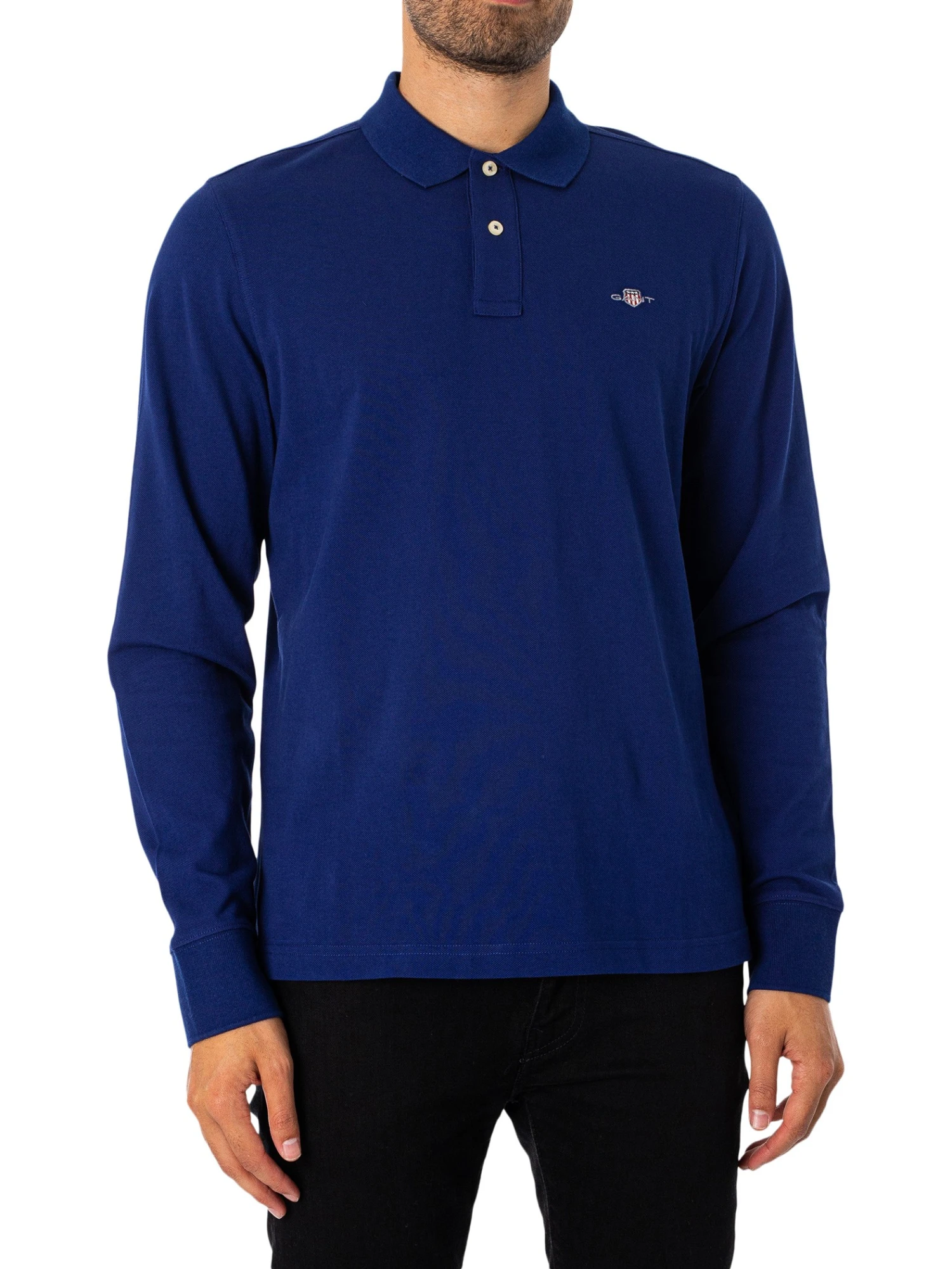 GANT Regular Shield Longsleeved Pique Polo Shirt - Rich Navy 2 GANT Regular Shield Longsleeved Pique Polo Shirt - Rich Navy - Image 2