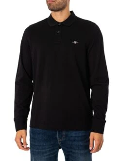 GANT Regular Shield Longsleeved Pique Polo Shirt - Black