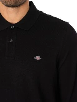 GANT Regular Shield Longsleeved Pique Polo Shirt - Black -Standout Fashion Shop 48773d