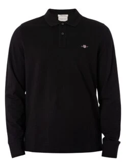 GANT Regular Shield Longsleeved Pique Polo Shirt - Black -Standout Fashion Shop 48773e