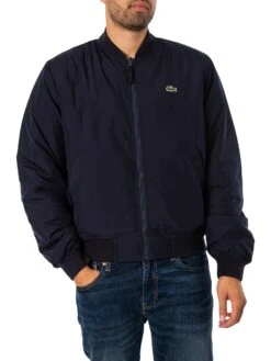 Lacoste Reversible Quilted Taffeta Bomber Jacket - Navy/Green