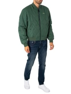 Lacoste Reversible Quilted Taffeta Bomber Jacket - Navy/Green -Standout Fashion Shop 48796g