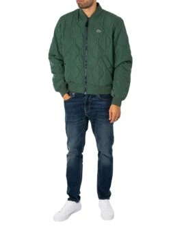 Lacoste Reversible Quilted Taffeta Bomber Jacket - Navy/Green -Standout Fashion Shop 48796h