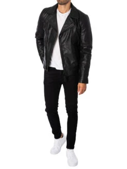 Schott Cross Zip Leather Jacket - Black -Standout Fashion Shop 48818i