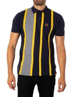Trojan Taped Houndstooth Panel Polo Shirt - Navy