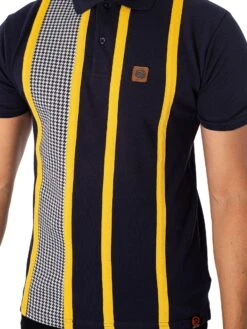 Trojan Taped Houndstooth Panel Polo Shirt - Navy -Standout Fashion Shop 48910d