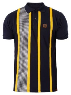 Trojan Taped Houndstooth Panel Polo Shirt - Navy -Standout Fashion Shop 48910e