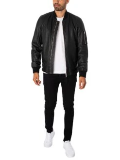 Schott Bombers Leather Jacket - Black -Standout Fashion Shop 49079h