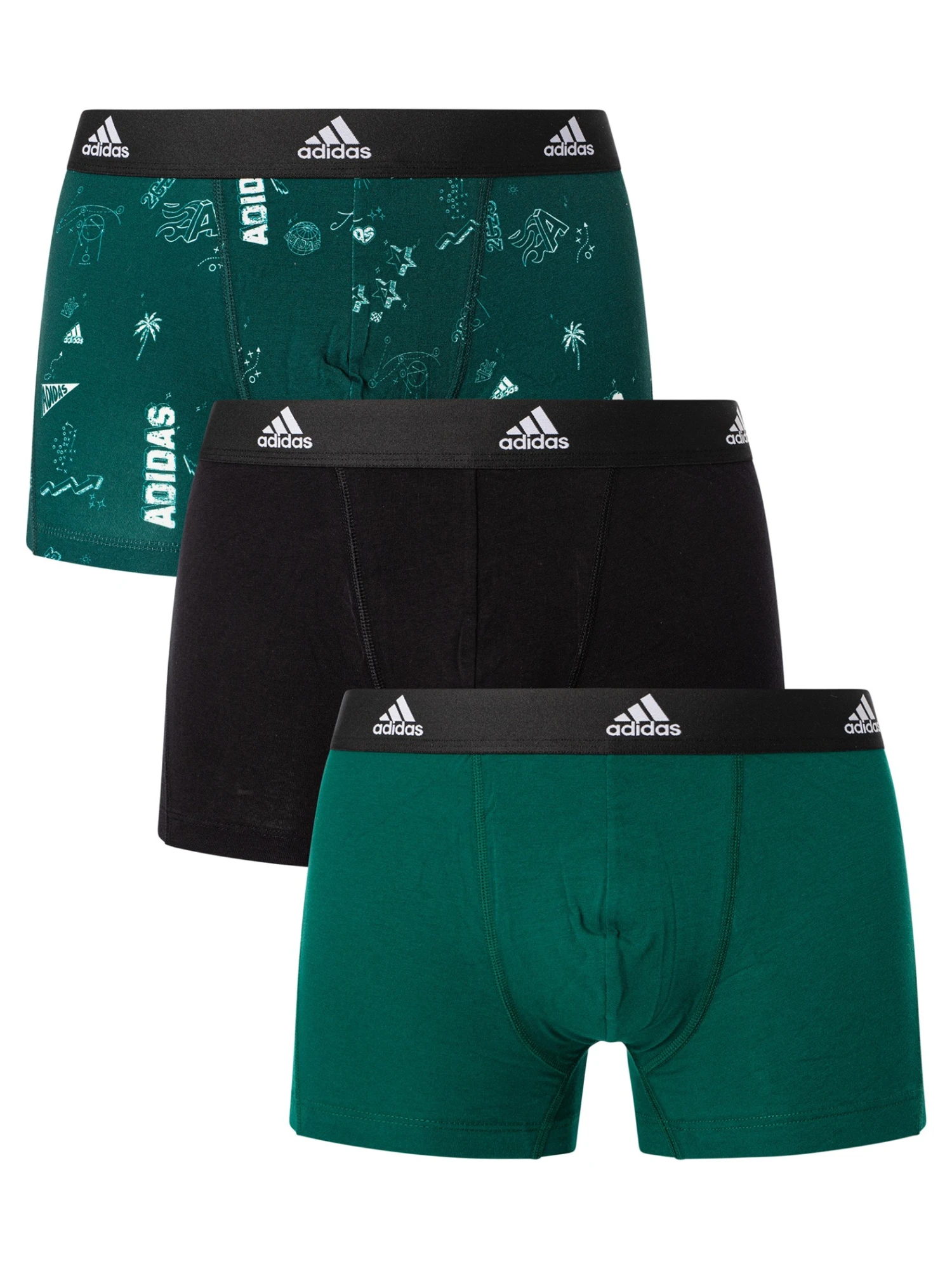 Adidas 3 Pack Active Flex Trunks - Green/Black/Port Green 1 Adidas 3 Pack Active Flex Trunks - Green/Black/Port Green
