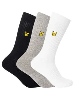 Lyle & Scott 3 Pack Hamilton Premium Socks - Black/Grey Marl/White