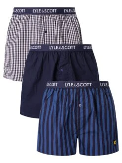 Lyle & Scott 3 Pack Lenny Woven Boxers - Stripe/Peacoat/Gingham
